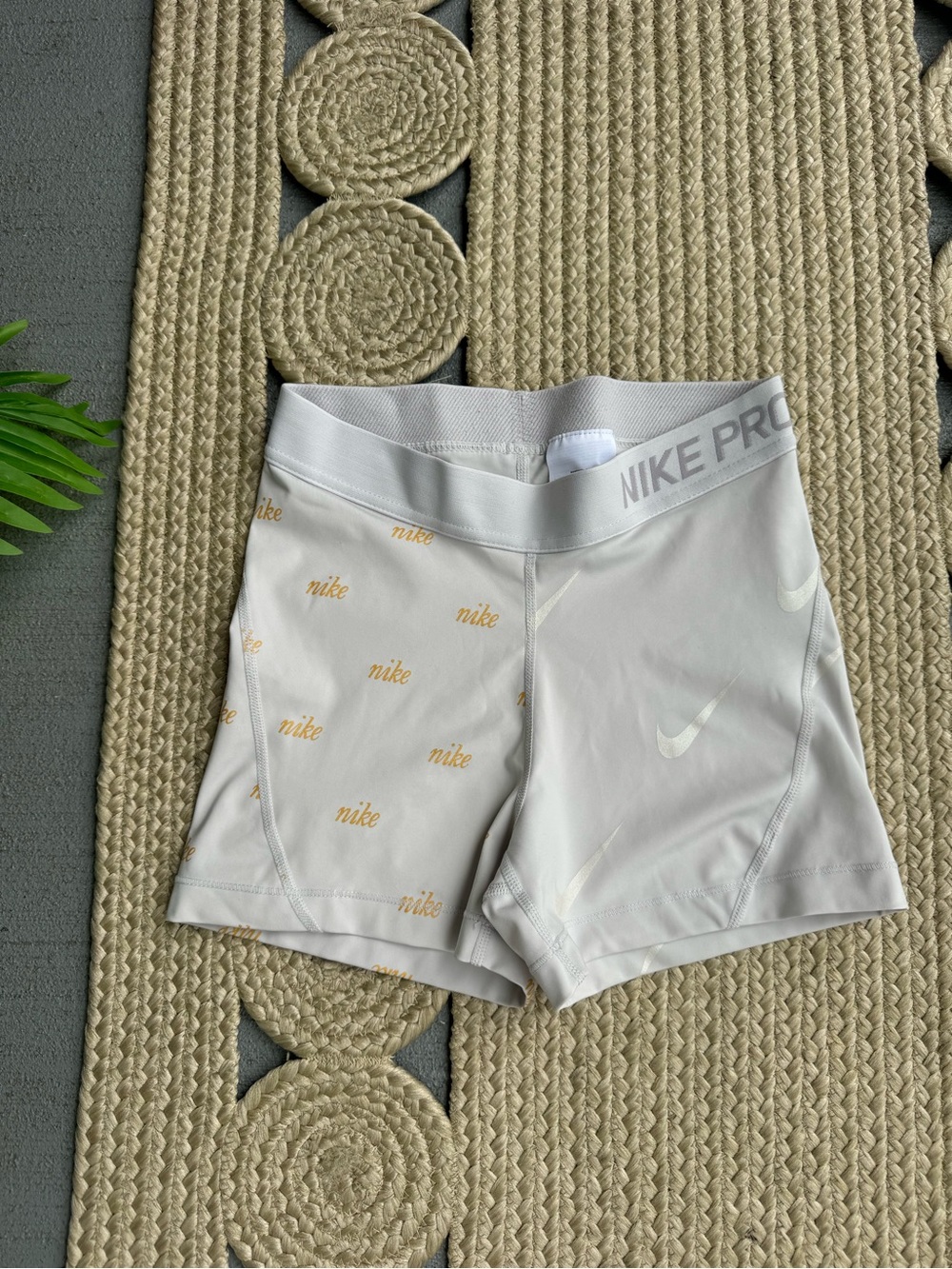 Nike Pro Dri-FIT Grey Logo Print Compression Workout Shorts Size S